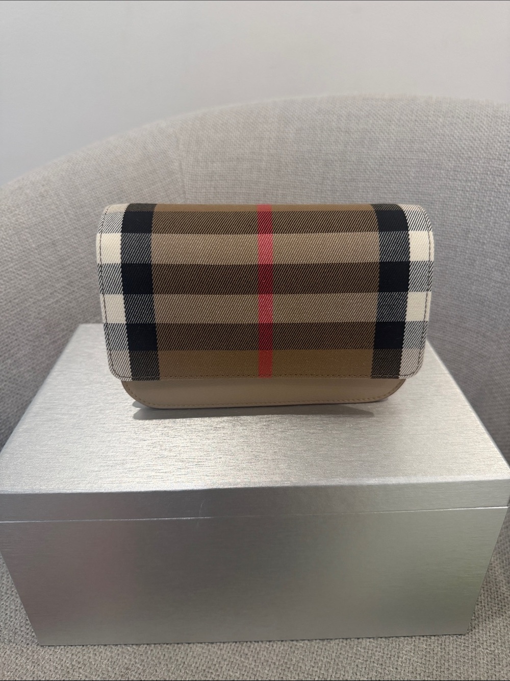 Burberry Check Flap Crossbody in Tan, Black, Red, Cream